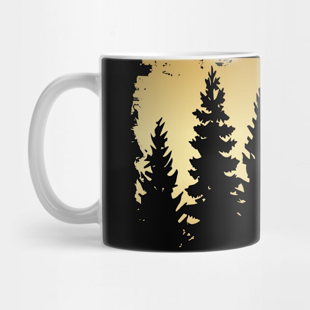 Forest Silhouette Vintage Gold Pine Trees by PallKris